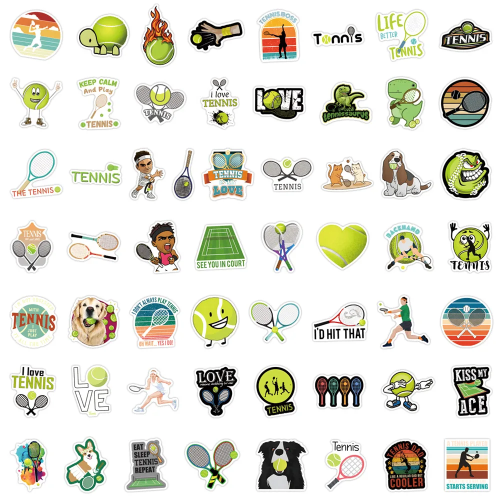 10/55/110PCS Tennis Doodle Cartoon Stickers Ball Sports Decorative Skateboard Luggage Helmet Waterproof Stickers Kids Toy