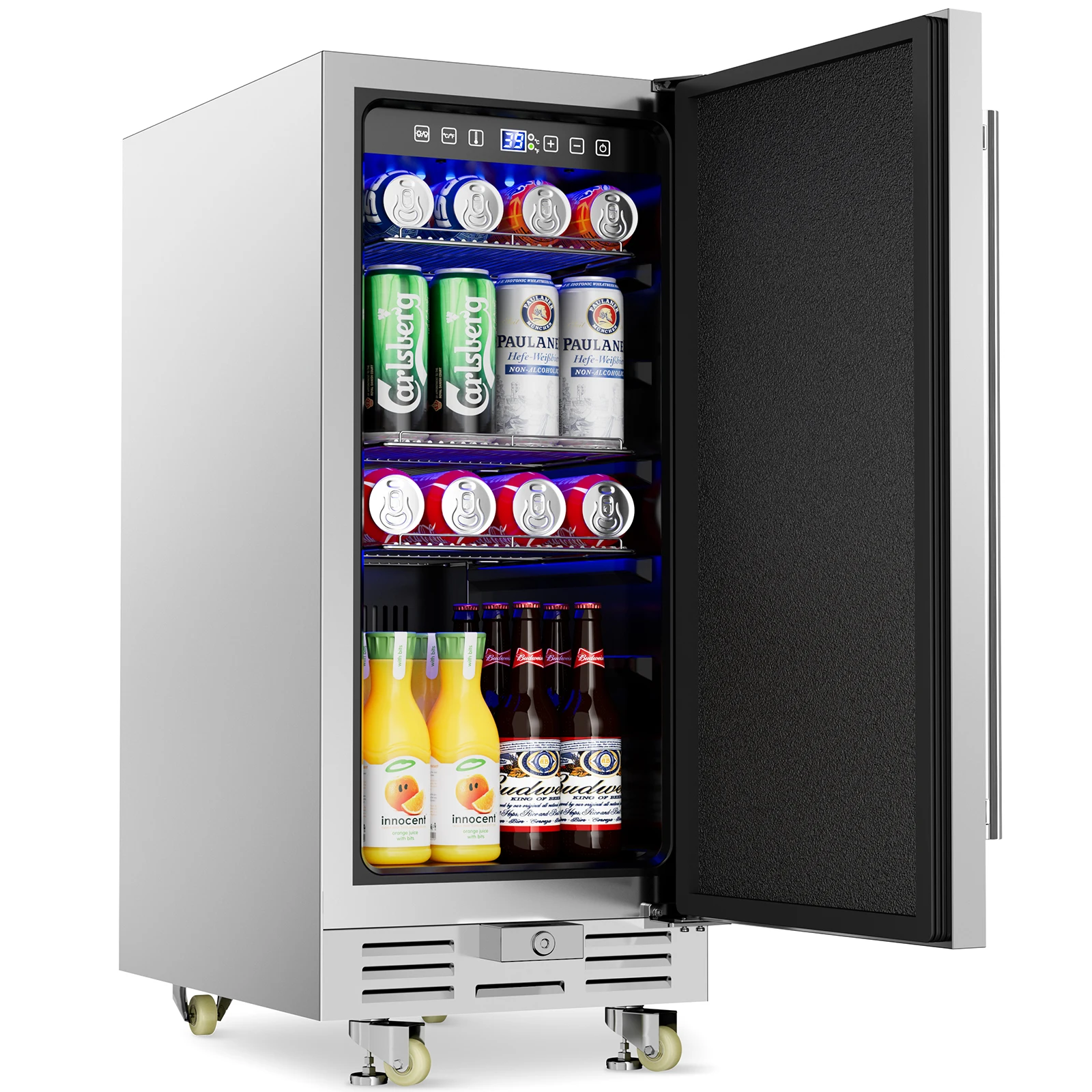 15 Inch Outdoor Beverage Fridge, Weather Proof Stainless Steel Beverage Cooler Under Counter Beer Fridge, Beverage Refrigerator