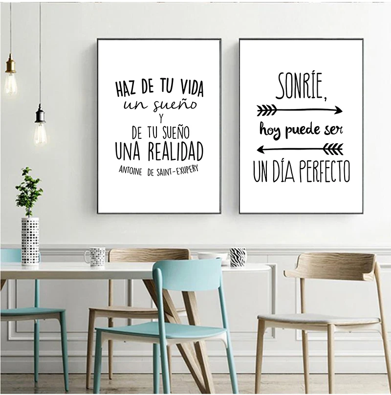 Hiszpański pozytywny cytat płótno drukowany obraz i plakat, hiszpańska sypialnia nowoczesny wystrój na płótnie malarstwo ścienne obraz dekoracji wnętrz