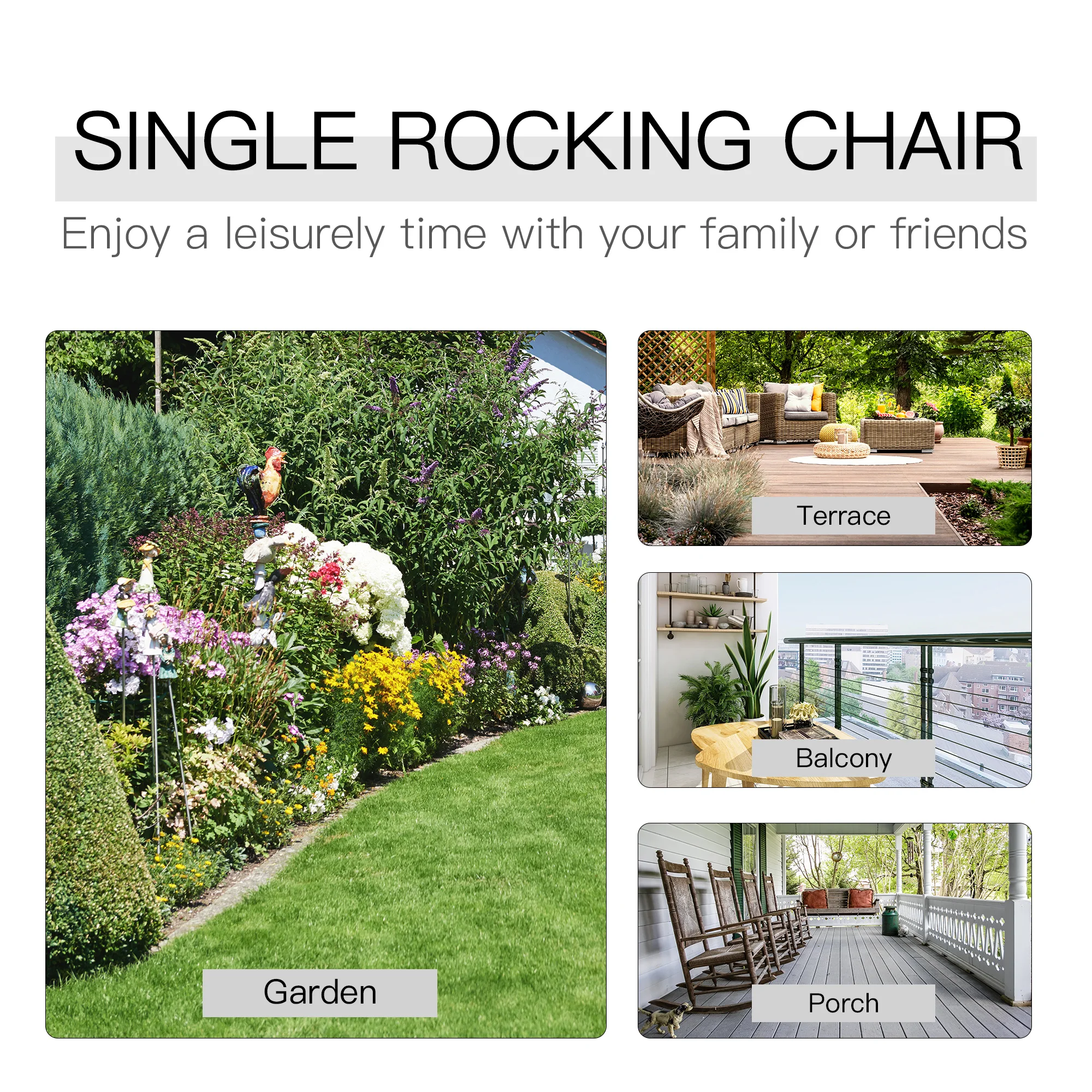 Double Person Outdoor Wooden Rocking Chair Slatted Seat Carbonized for Garden Patio Furniture