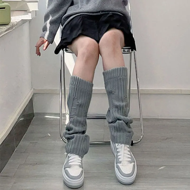 Autumn Winter Women Ladies Ankle Warmer for Girls Gothic Long 36cm Socks Y2K Thin Knitted Cosplay Heap Heap Black White Gray
