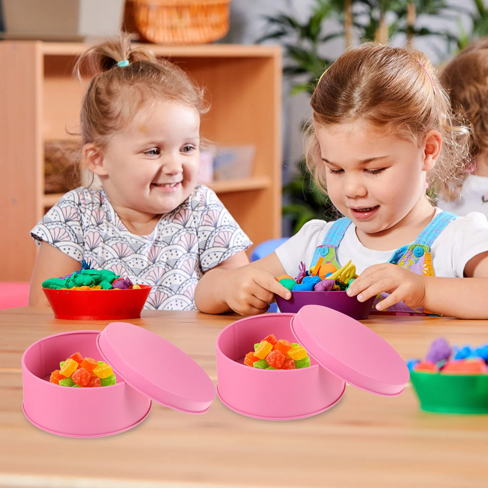 

6Pcs Gift Packaging Storage Box Tinplate Cookie Biscuit Candy Container Round Metal Tin Treat Holder for Snacks Or Small Items