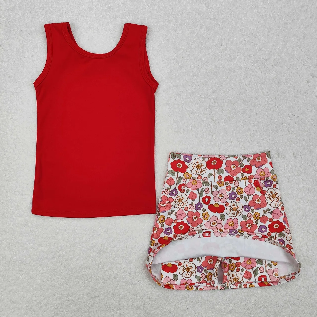 Wholesale Baby Girl Sleeveless Red Shirt Children Active Wear Outfit Infant Toddler Kids Skirt Shorts Skorts Set Clothes