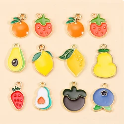 10Pcs Cute Enamel Charms for Earrings Pendants Necklaces Fruit Lemon Blueberry Orange Pear Charms DIY Handmade Jewelry Making