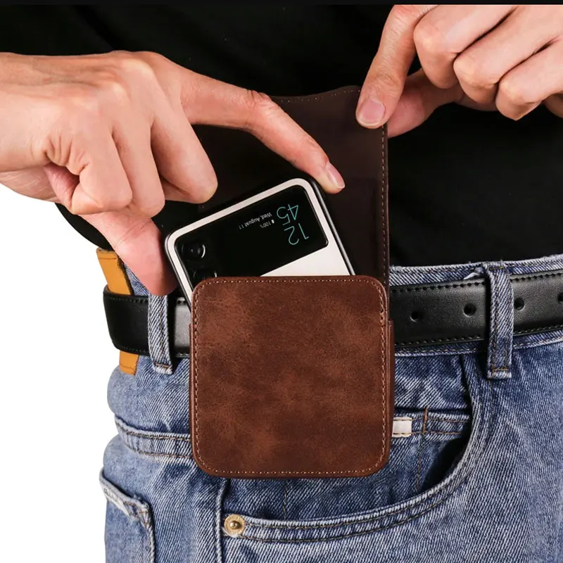 Belt Clip Holster Leather Pouch for Samsung Z Flip 3 Flip4 Flip5 Flip6 Universal Waist Bag Case Cover for Moto Razr 40/40ultra