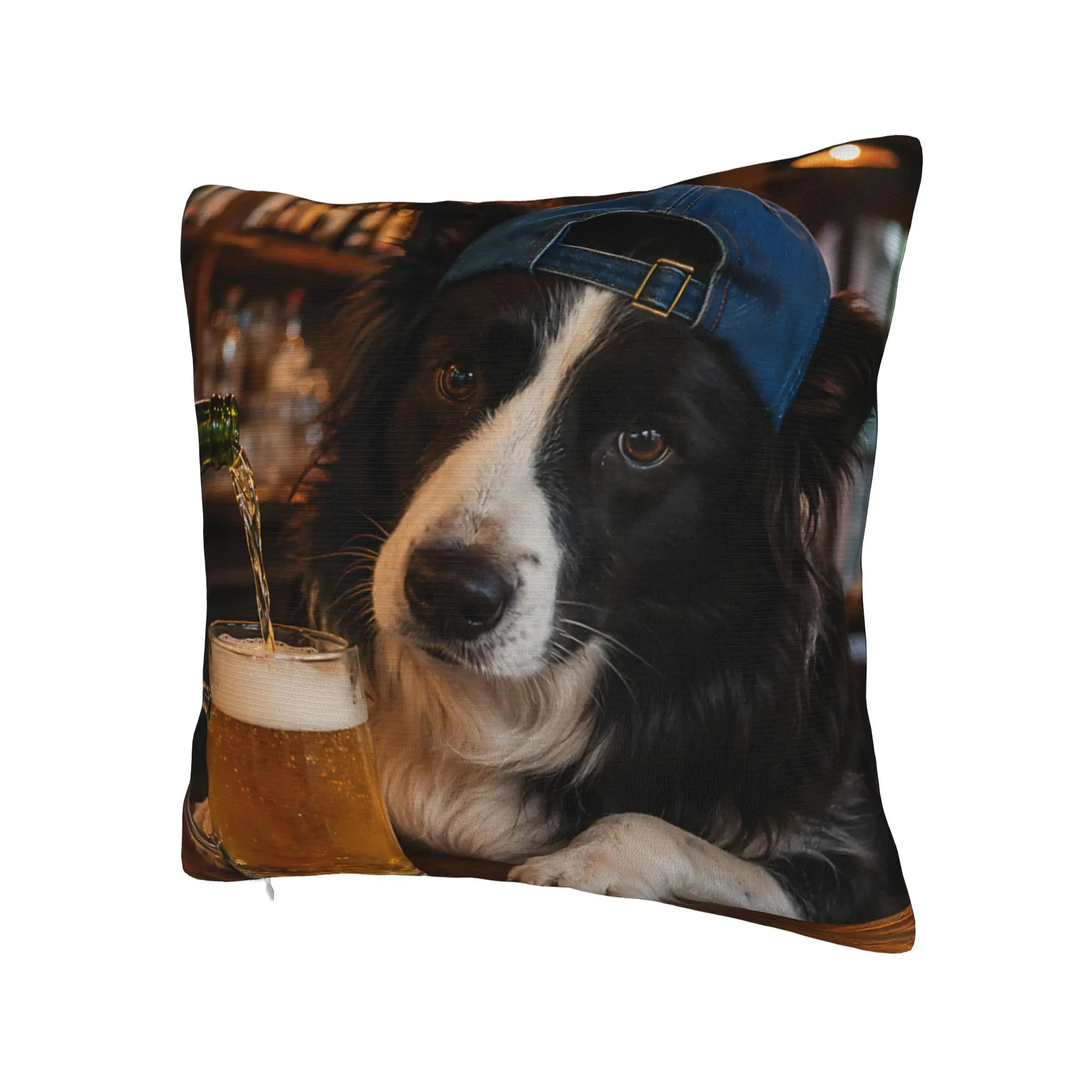 Border Collie Drinking Beer Funny Dog Meme  Pillowcases Merch Printed Cushion Cover Decor  Pillow Case Cover Home Multi Size