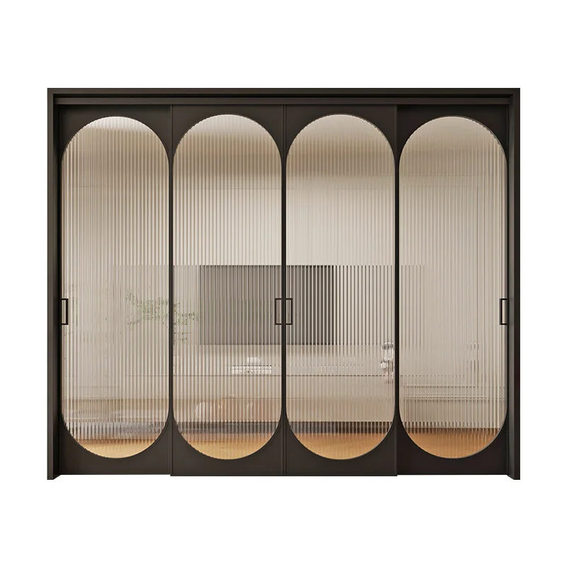 Aluminum alloy retro black floor hanging rail sliding door balcony kitchen study old steel window sliding door black