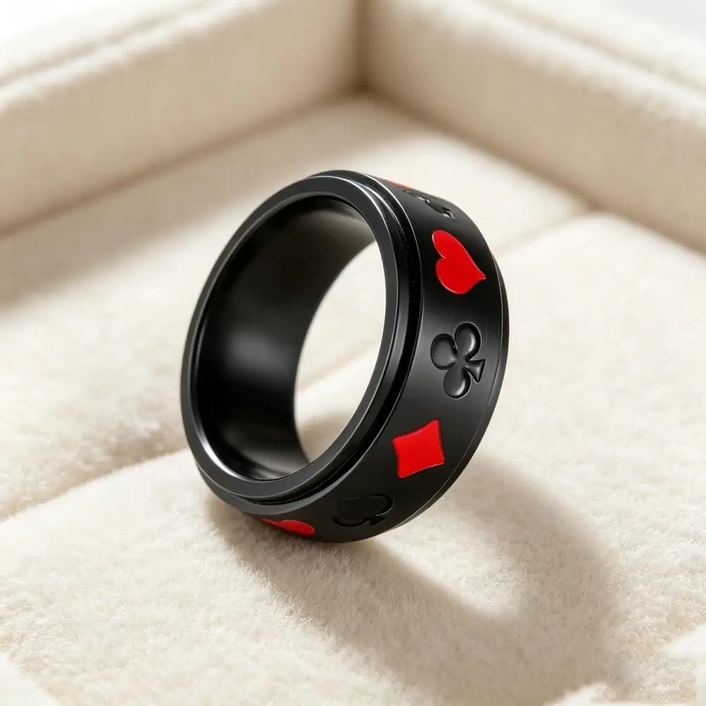 Rotating Heart Stainless Steel Spinner Rings For Men Black Color Rocking Male Pressure Reducing Wedding Bands Hip Hop Jewelry