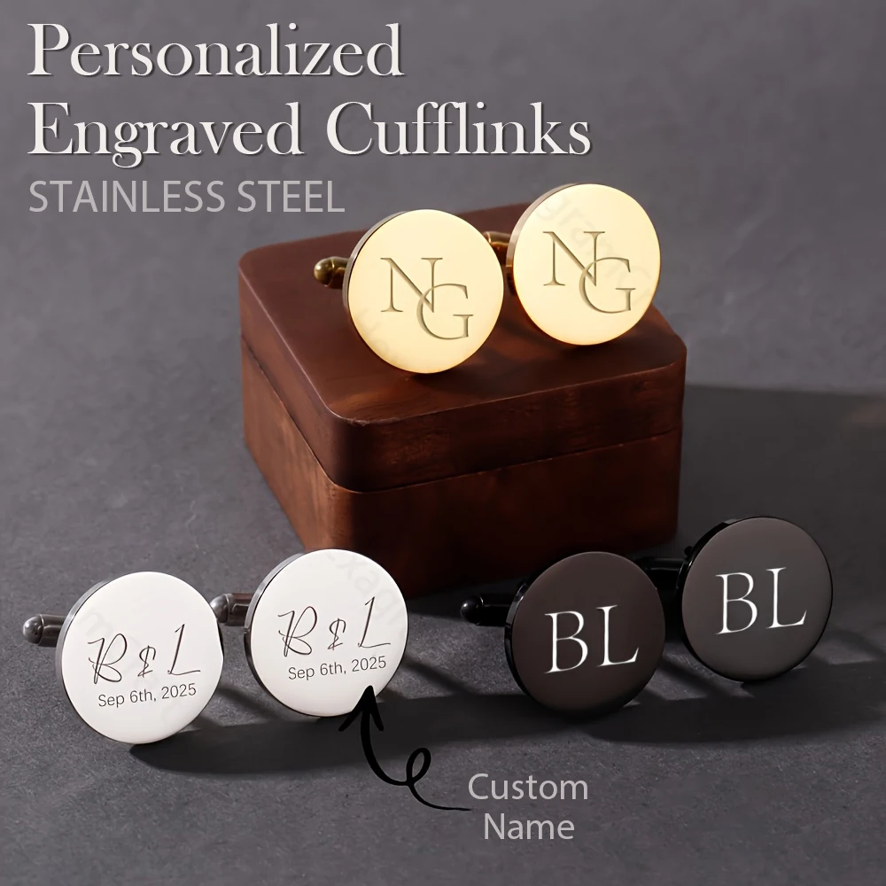 1pair Custom Engraved Initial Cufflinks Personalized Stainless Steel Mens Wedding Groom Gift Shirt Cuff Links