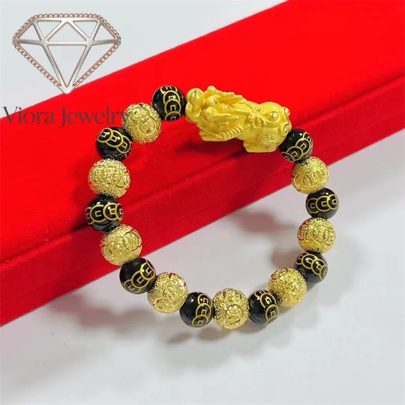 

Viora Jewelry 9999 24K real gold hollow Pixiu bracelet ring bead DIY paired with trendy accessories bracelet