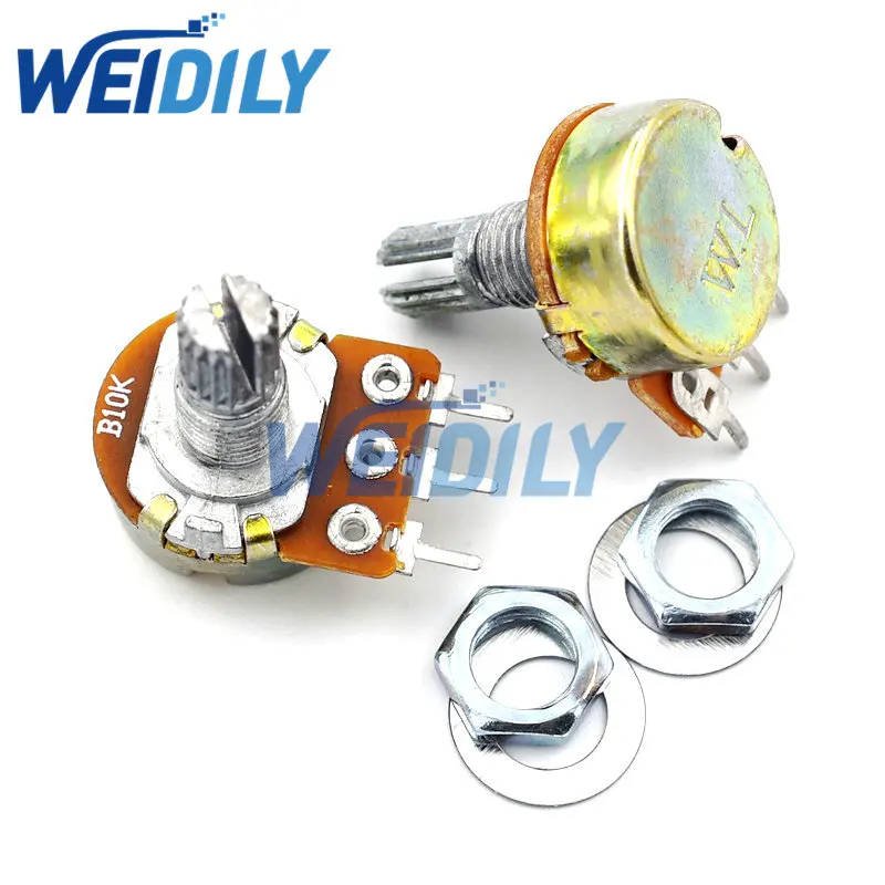 2PCS WH148 B10K 10K Linear Potentiometer 15mm Shaft With Nuts And Washers Single Joint 3 pin Knob Switch Potentiometers