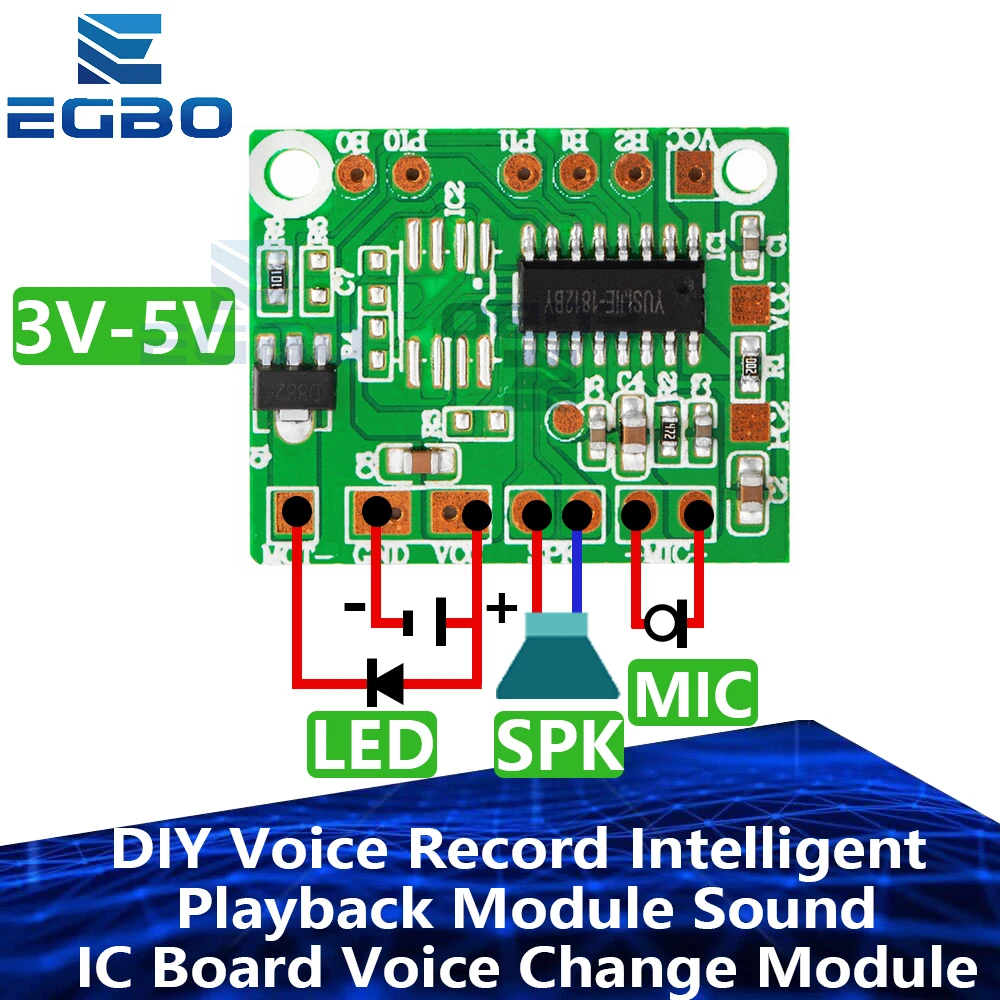 EGBO DIY Voice Record Intelligent Playback  Sound IC Board Voice Change Module For Toy Gift Accessaries DC 3V-5V