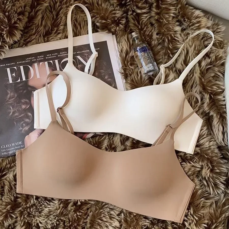 Sujetador sin costuras de una pieza para mujer, ropa interior Sexy, copas finas juntas, evita la flacidez, sin anillos de acero, Tops Push Up