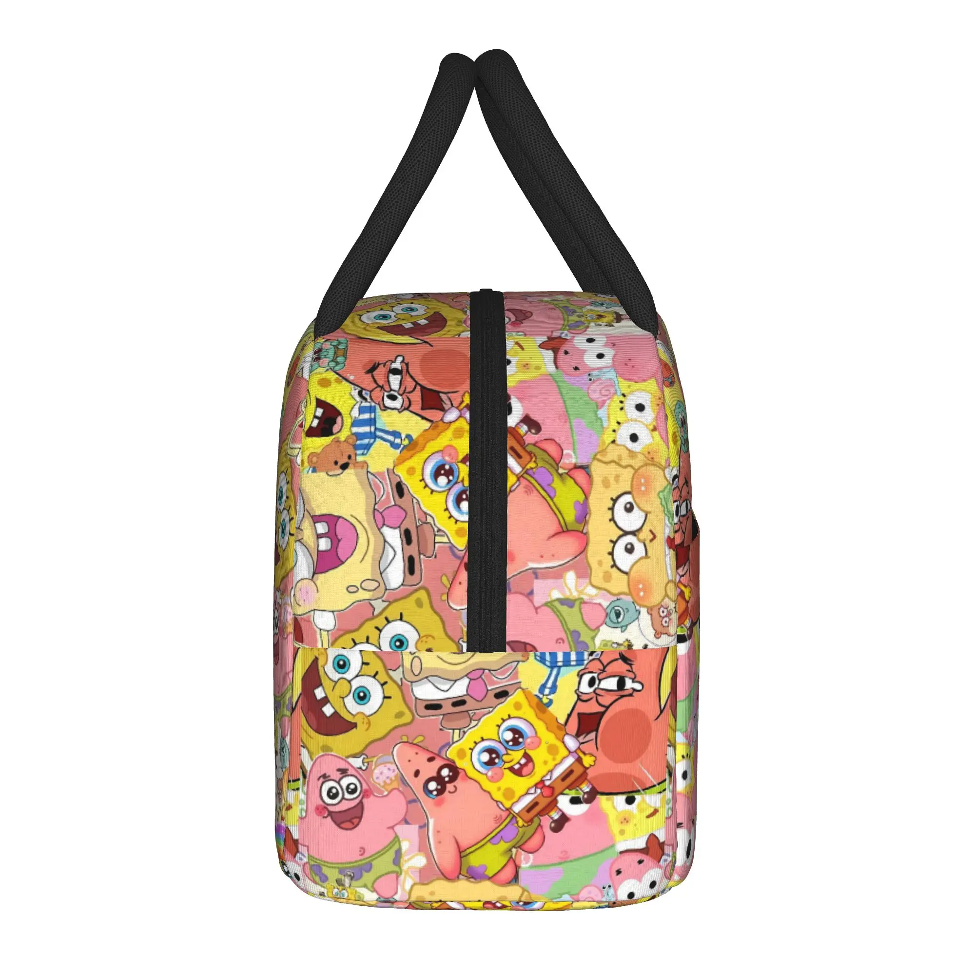 S-SpongeBobed Pink Tone Cute Group Collage Lunch Bag Lunch Box For Men Thermal Tote Handbags Oxford Portable Zipper Cooler Bag