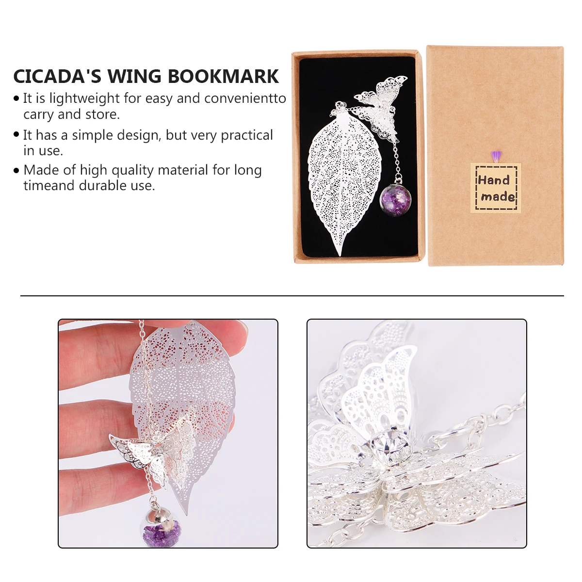 

Dry Flower Bookmarks Elegant Cicada Wings Bookmark Page Marker Boxed Leaf Shaped Office Supplies School Bookmarks Students
