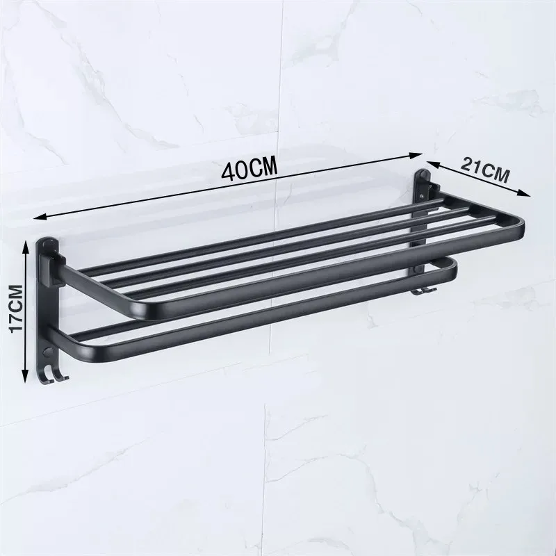 Black Nail Free Installation Folding Towel Racks Hotel Robe Hooks Kitchen Wall Storage Hanger Holder for Bathroom Accessories