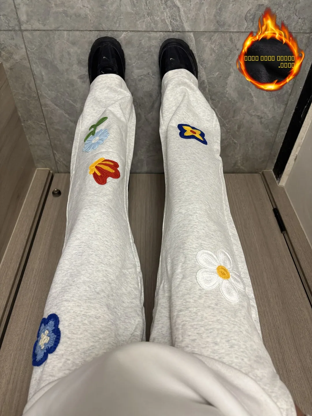 

Floral Embroidery Fce Lined Thi Casual Sports Men's Pants Loose Fit Straight Leg Trousers Youth Faion Winter Wear