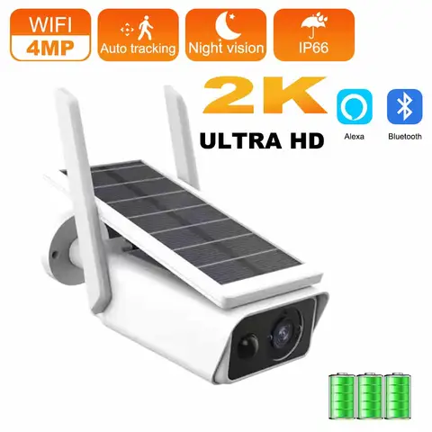 4K 8MP Wifi 태양열 카메라 무선 배터리 구동 야외 4MP IP 카메라 IP66 PIR 비디오 감시 보안 총알 카메라