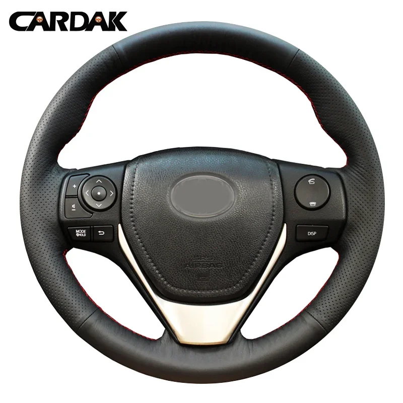 

CARDAK Black Leather car Steering Wheel Cover for Toyota Auris E'Z RAV4 2013 Corolla 2013-2017 Hand-stitched steering cover