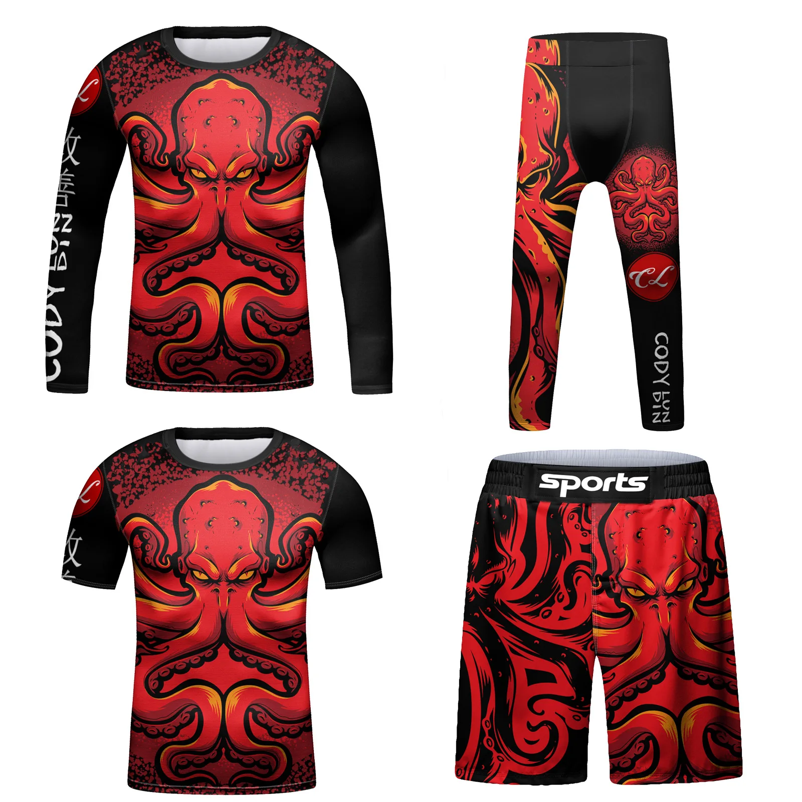 Kid Rashguard Jiu Jitsu MMA T-shirt Pant 4/Pcs Sets Boy's MMA Shorts Compression Boxing Jerseys Bjj Gi Rash Guard Clothing Suits