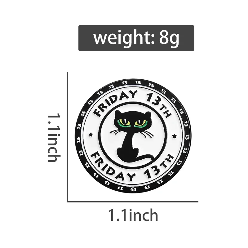 Punk Black Cat Friday 13th Brooch Enamel Pins Custom Funny Kitten Animal Brooches Backpack Lapel Badge Jewelry  Accessories Gift