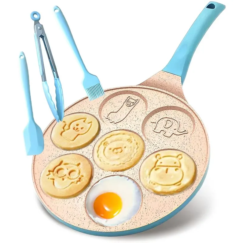 Practical Kitchen Accessories Mini Round Shape Aluminum Pancake Pan Animal Graphics Non-Stick Egg Waffle Frying Pan