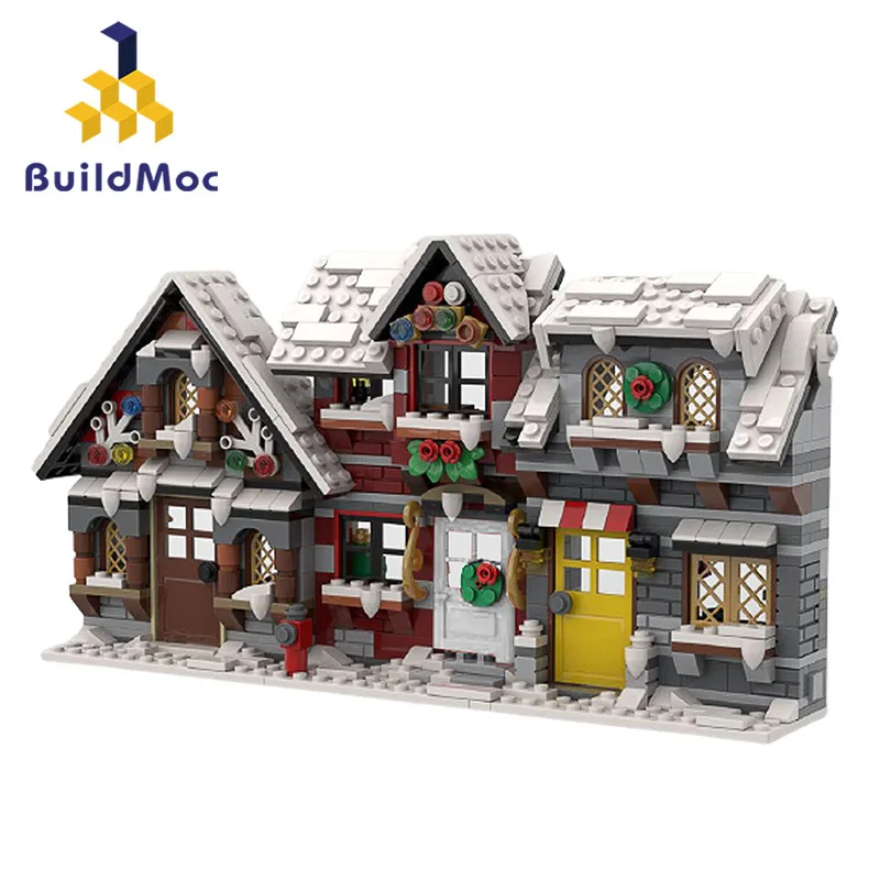 MOC Winter Country Church Street View Architecture Building Block set Christmas Theme Snow House Brick Toys for Children Gift