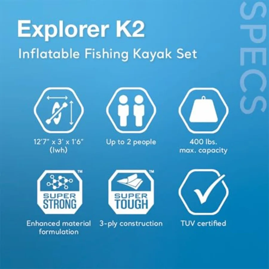 Excursion Pro Inflatable Kayak Set for Outdoor Water Adventures: SuperTough PVC, Gray/Black, 2-Person Capacity, 400lb Weight Limit