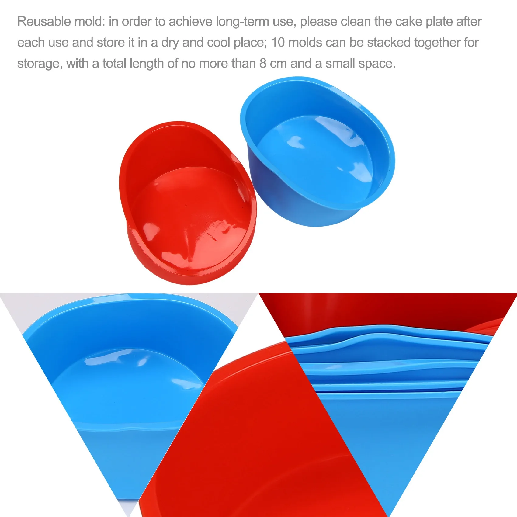 Exquisite-10 Pieces Silicone Cake Mold Valentine's Day Round Baking Pan 4 Inch Baking Mold Kitchen Silicone Bakeware Pan Red, Bl
