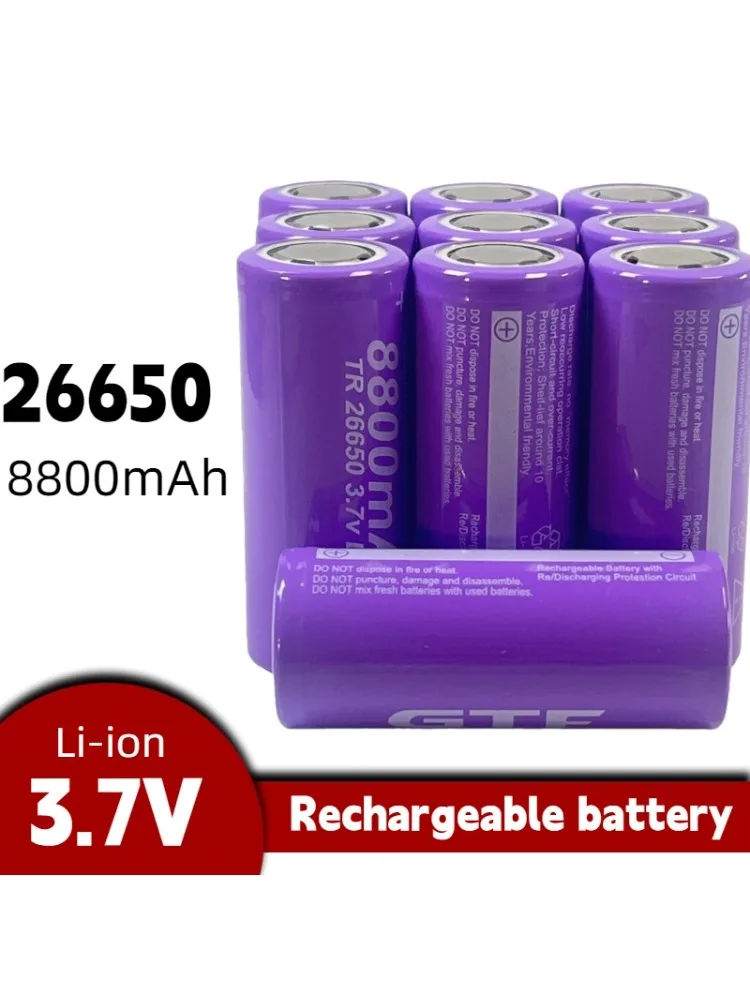 Batterie Rechargeable haute capacité 26650 3.7V 8800mAh, Performance longue durée pour les voyages de Camping, lumières d'urgence, petits Gadgets