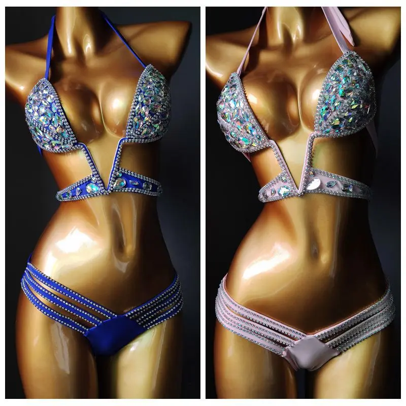 New Sexy Halter Crystal Swimwear Women Push Up Bikinis Rhinestone Diamond Luxury Women Bathing Suits Bandage Female Swimsuits