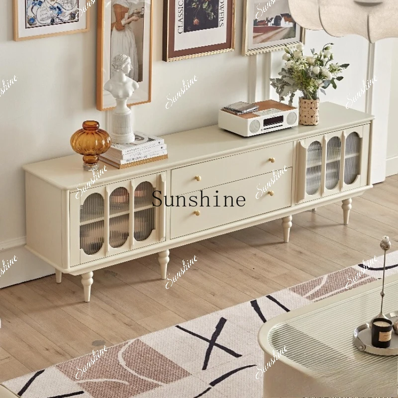 French cream style living room white high-end TV cabinet FT