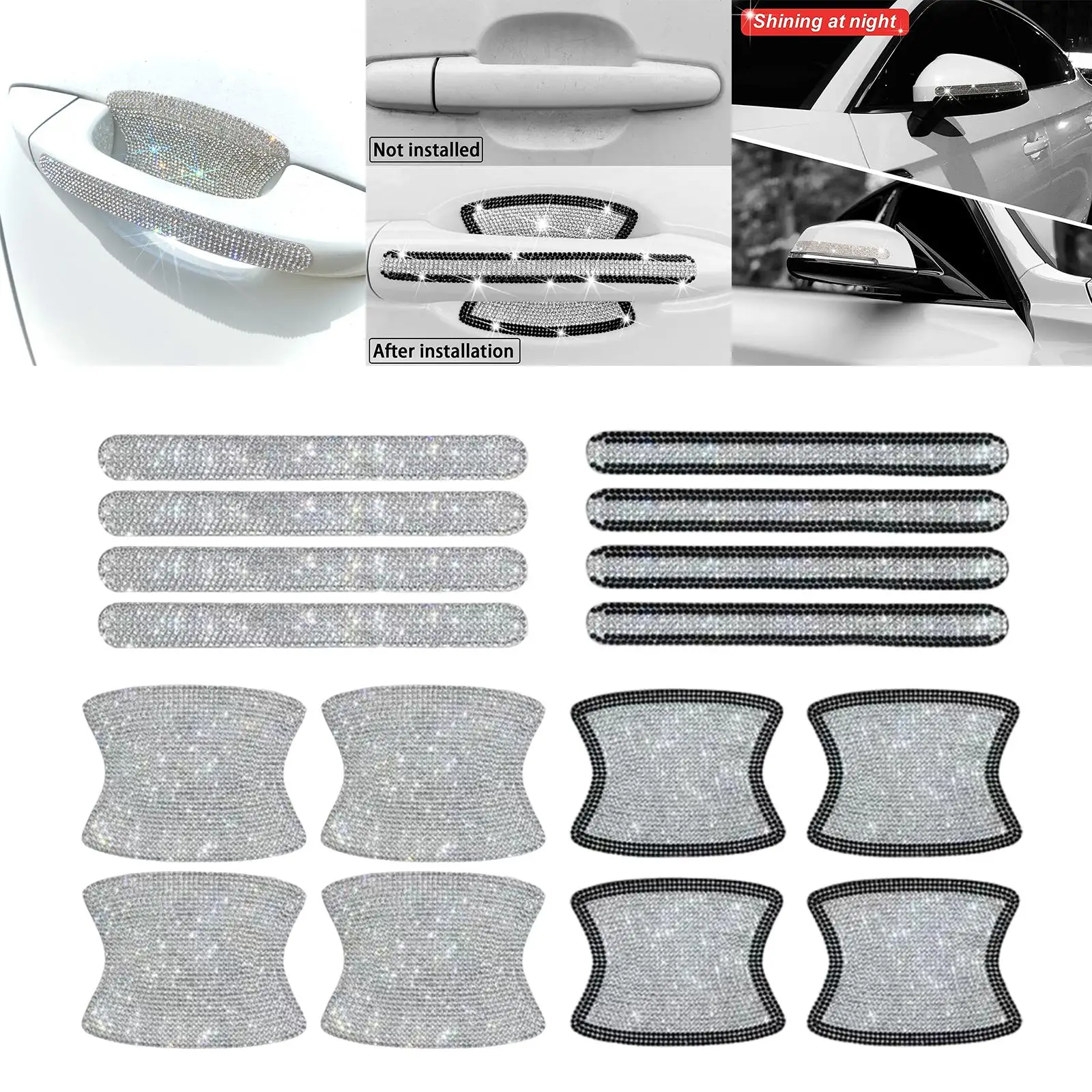 

Наклейки на дверные ручки автомобиля со стразами, защитная пленка для двери, защитная пленка для краски, автомобильные аксессуары, защитная крышка, подходит для автофургона