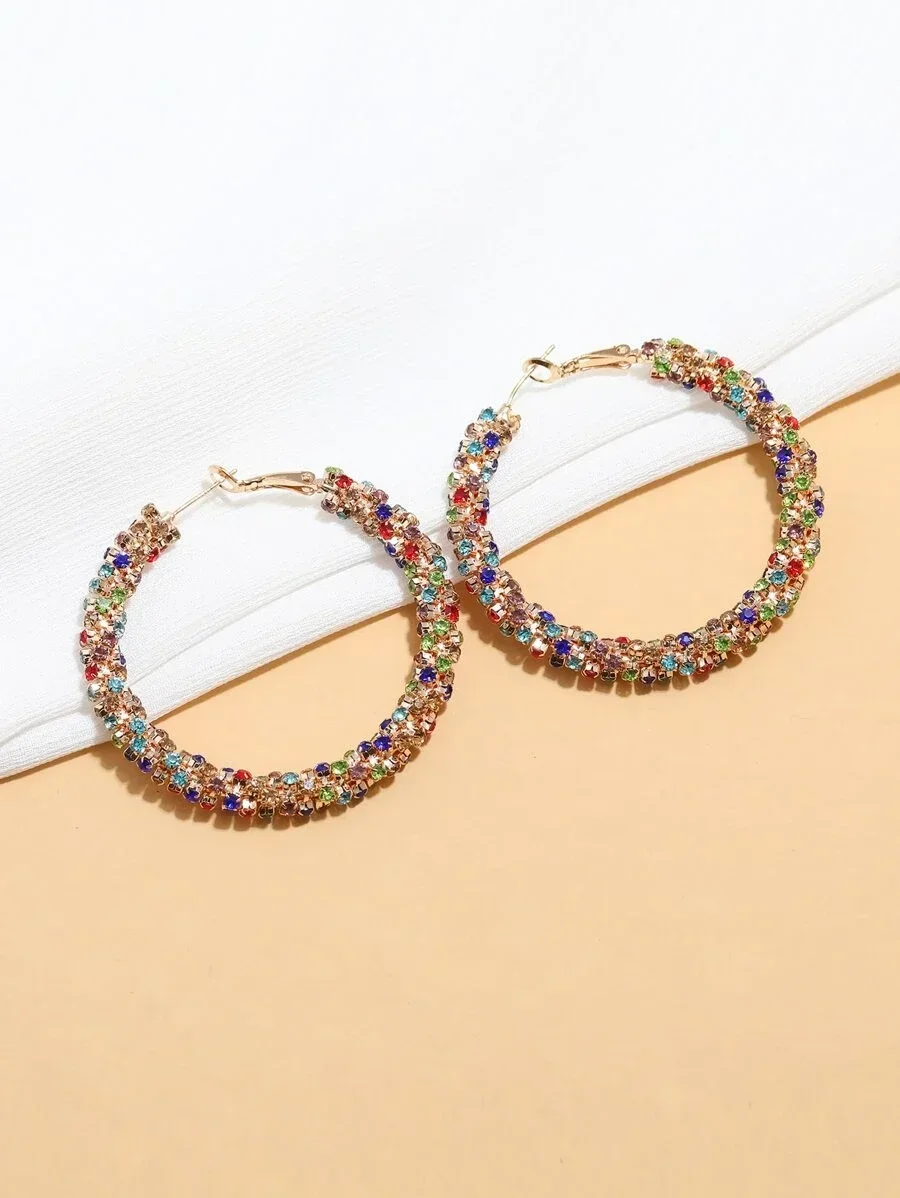 Rhinestone Decor Hoop Earrings for Women Shiny Prickly Dangle Earrings