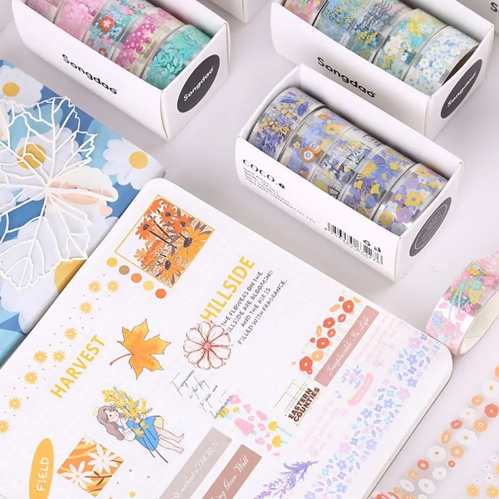 Cute 5Rolls/box Washi Tape Set Washi Paper School Stationery Supplies DIY Decorative Tape Scrapbooking Adhesive Tape