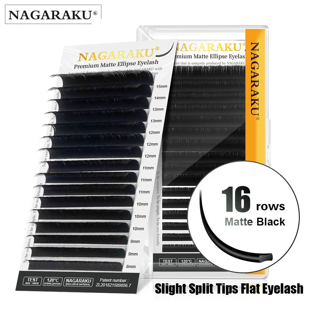 Pestañas de elipse mate de primera calidad NAGARAKU, puntas divididas, forma de elipse, pestañas de elipse de imitación de luz Natural, pestañas negras oscuras