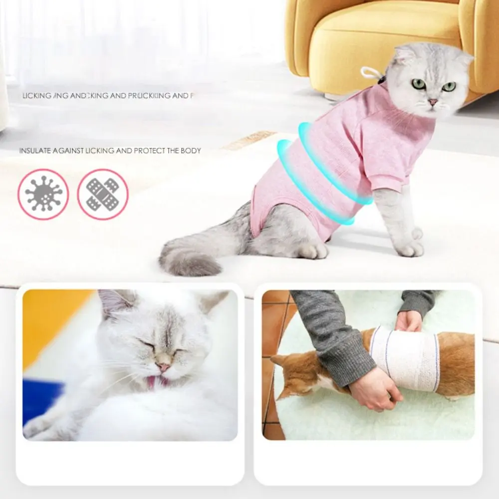 Pet Clothes Breathable Cat Recovery Suit Soft Anti-licking Pet Jumpsuit Elastic Adjustable Cat Suit Vest Help Recovery