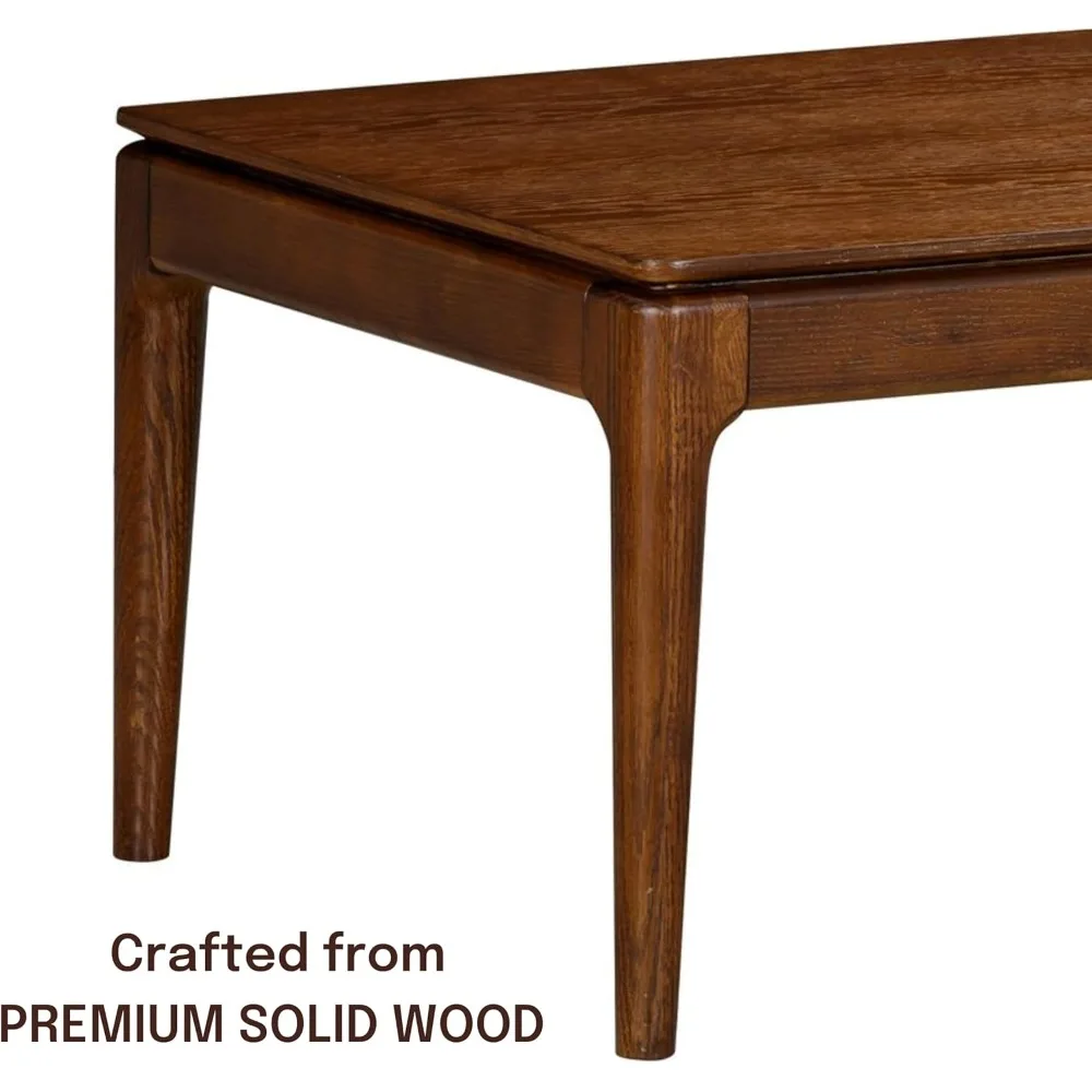 طاولة قهوة خشبية مستطيلة مع درج مخفي - مقاومة للماء والحرارة، لمسة نهائية من خشب الجوز الداكن #5