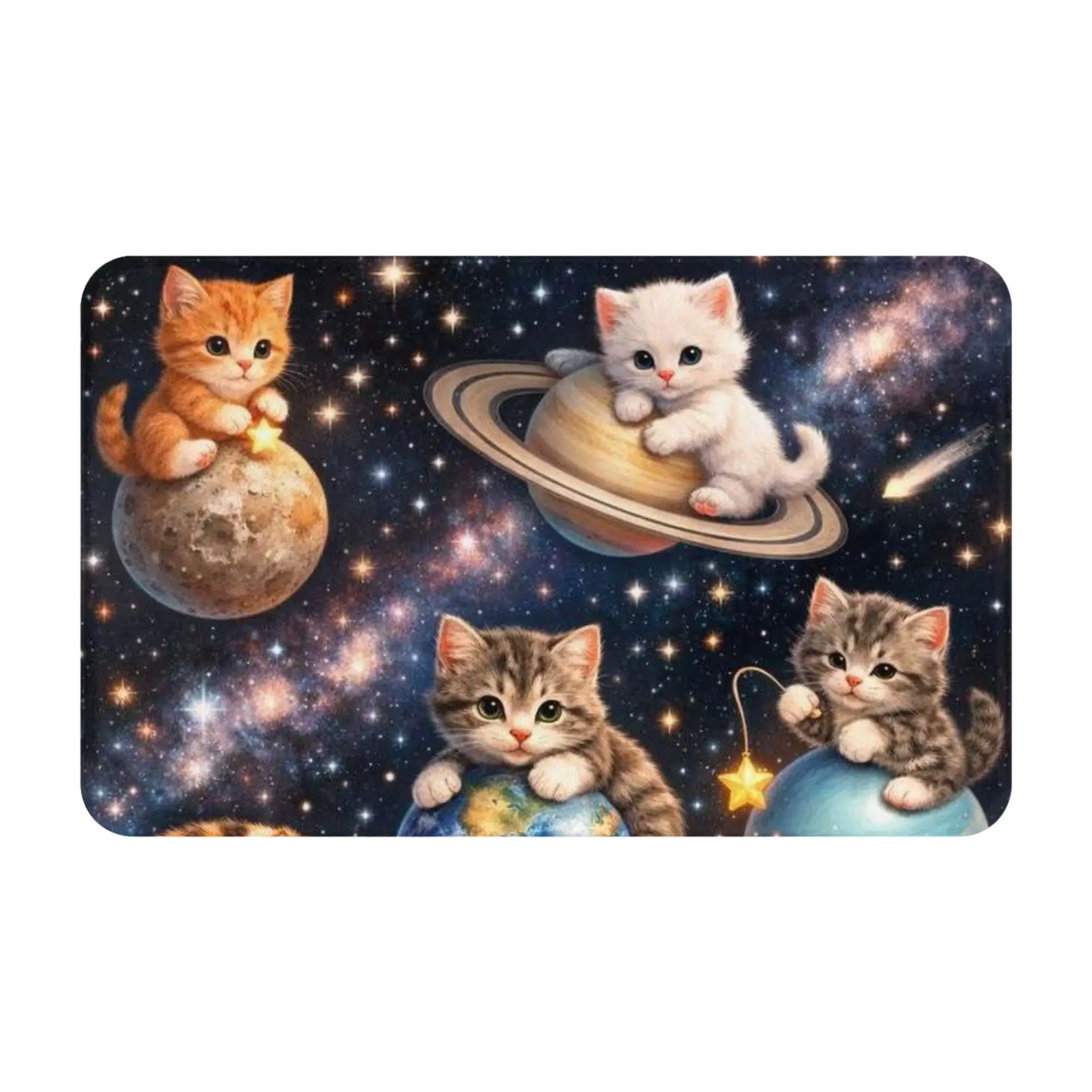 Cute Kittens On Colorful Space Planets Print Non-slip Doormat Bath Mat  Floor Indoor Home Decorative