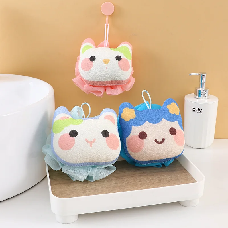 Cartoon Cat Bath Ball Home Rubbing Bubble Children's Bath Flower Non scattering Large Soft Bath Flower Towel 2-in-1