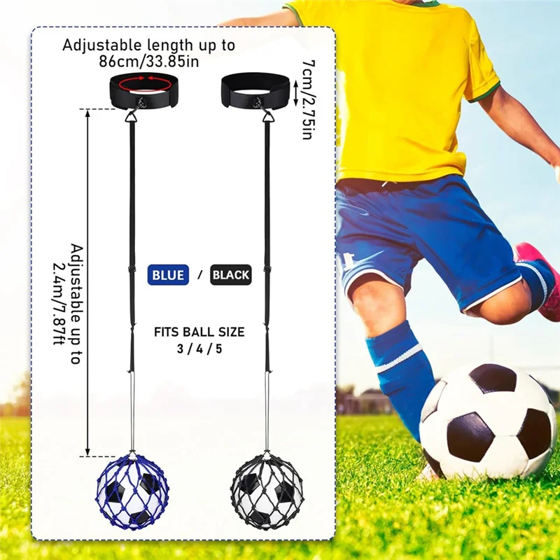 AED2-2PCS مساعد تدريب منفرد لكرة القدم بدون استخدام اليدين، شبكة تدريب كرة القدم بحزام خصر قابل للتعديل