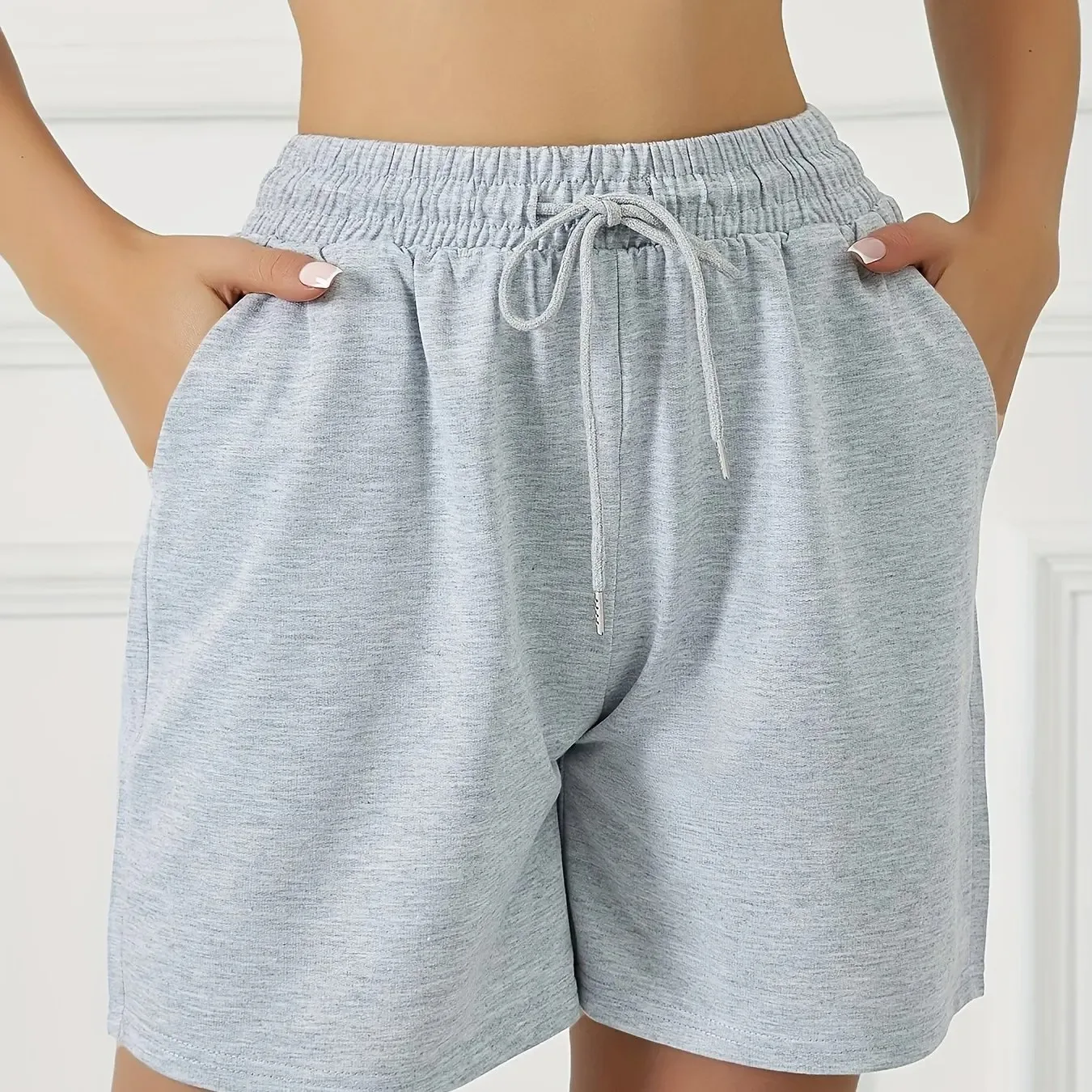 Ladies' Front Pocket Waist Drawstring Sports Pants for Casual Running and Exercise, Pure Cotton Shorts