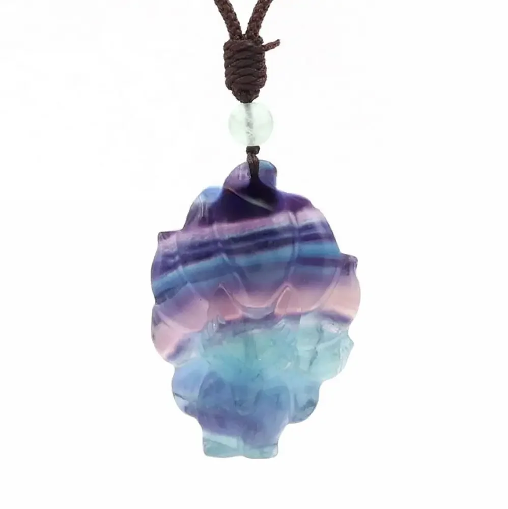 Carved natural fluorite crystal nine tailed fox pendant DIY best gift for necklace