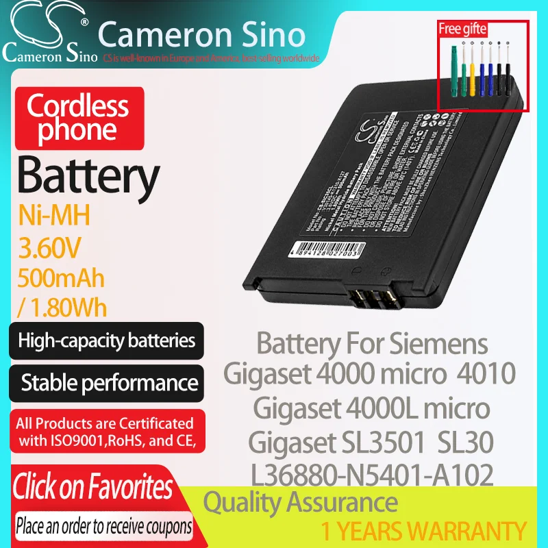 CameronSino Battery for Siemens Gigaset SL3501 Gigaset SL30 4000 micro fits Telekom V30145-K1310-X229 Cordless phone Battery