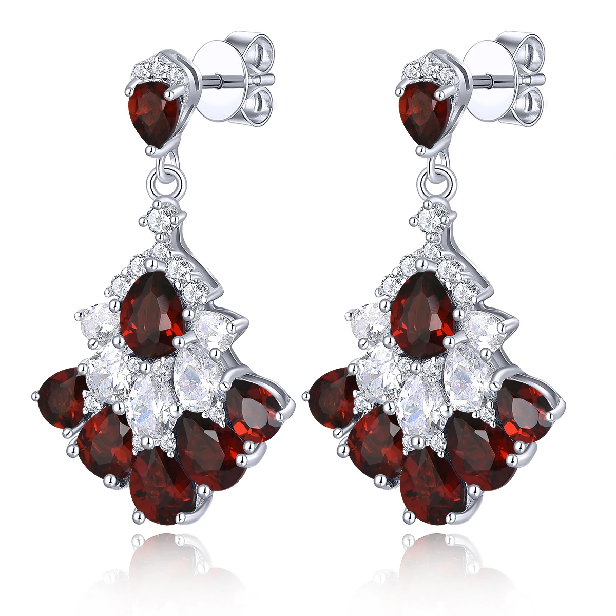 Natural Red Garnet 4.2 Carats Genuine Birthstone Silver Stud Earring Women Classic Exquisite Fine Jewelrys S925 Decorations