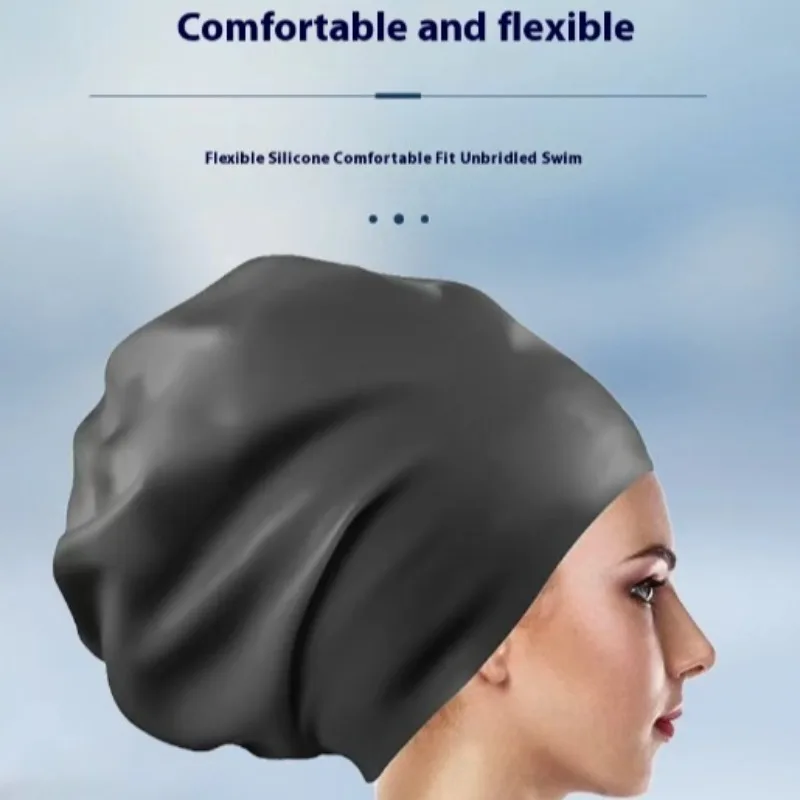 Cuffia da nuoto in silicone da donna, capelli lunghi, taglia extra large, elastica, impermeabile, comoda, alta elasticità, da spiaggia, estiva