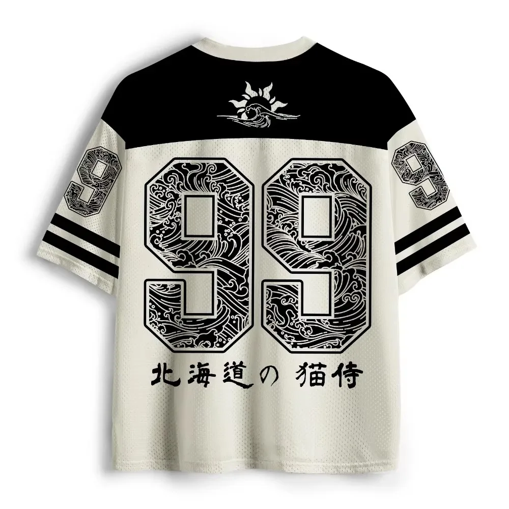 Japanese Samurai Cat Pattern 3D Print Breatha Quick-dry Men's Women's V-neck T-shirt Casual Fashion Street Parent-child Clothing