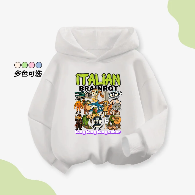 

Children's Shanhaijing wooden stick man print hooded sweatshirt autumn and winter boys and girls street casual fashion hoodie