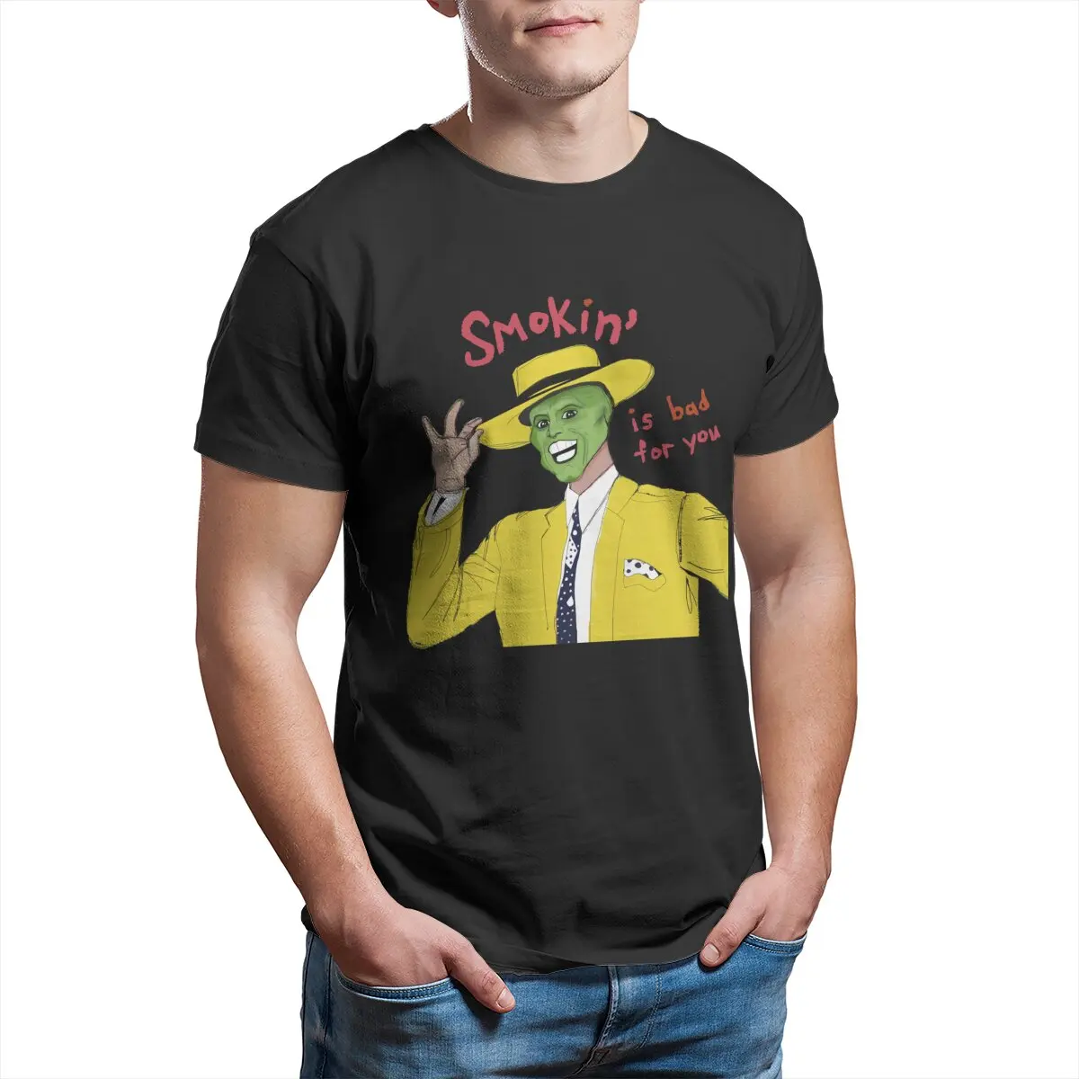 Men's Jim Carrey the Mask   Smoking is bad for you Funny T Shirts for men 100% Cotton Clothing Fun 4XL 5XL T-Shirt