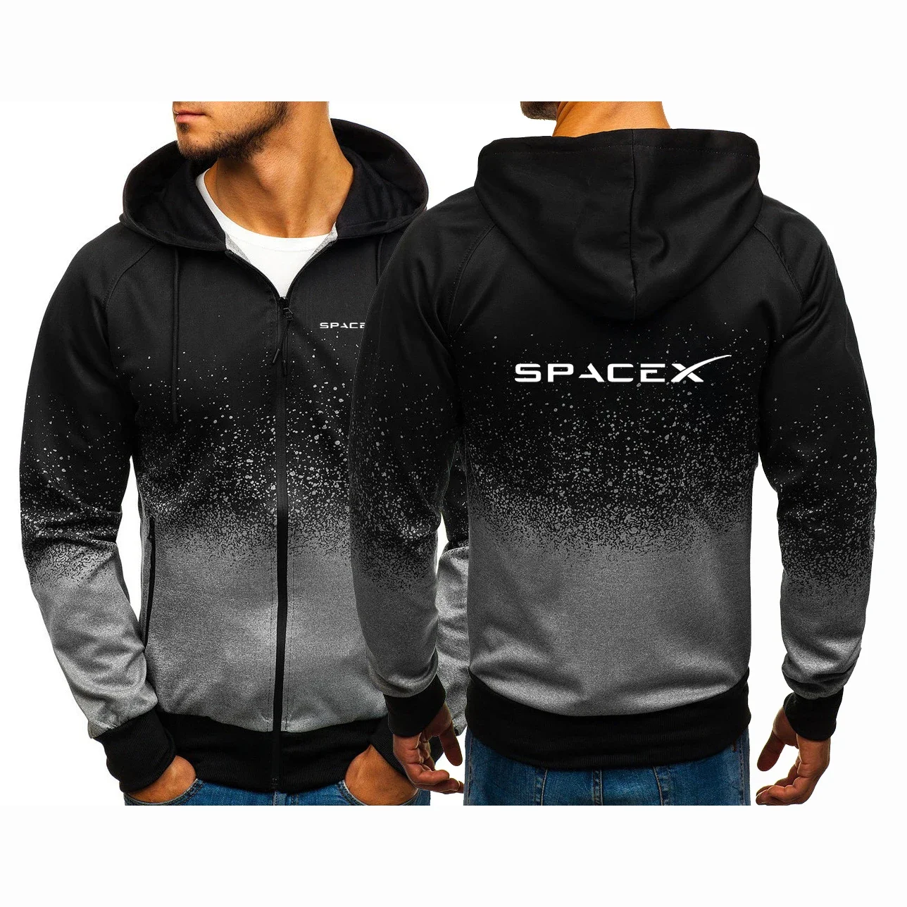 

SpaceX Space X Logo 2024 Men Autumn And Winter Gradient Fashion Printing Harajuku Hoodie Zipper Up Pullover Sweatshirt Coat